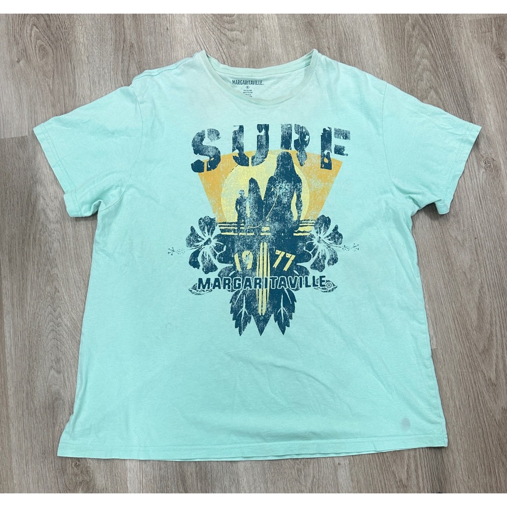 Margaritaville Surf T Shirt Sz XL‎ Blue Green Short Sleeve Crew Neck Cotton READ